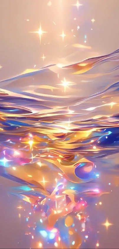 Abstract golden waves with sparkling stars wallpaper.