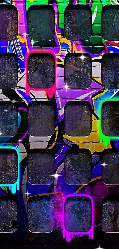 Colorful abstract graffiti wallpaper with vibrant street art design.