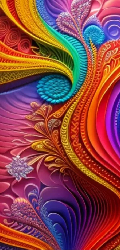 Vibrant abstract mobile wallpaper with intricate patterns in bold colors.