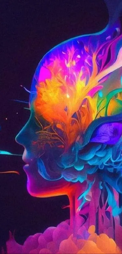 Vibrant abstract art of a head with colorful designs.