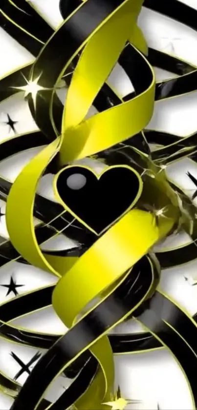 Black and yellow abstract heart wallpaper.