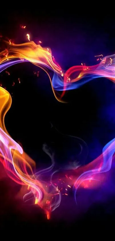 Vibrant abstract heart wallpaper with neon colors on a dark background.