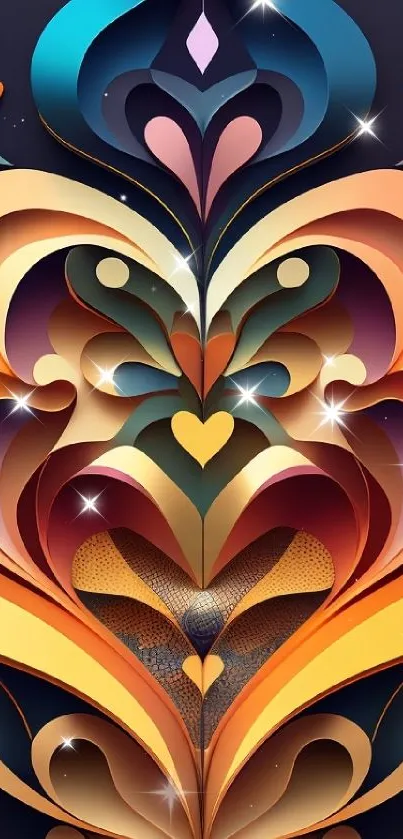 Vibrant abstract heart design with colorful geometric shapes.