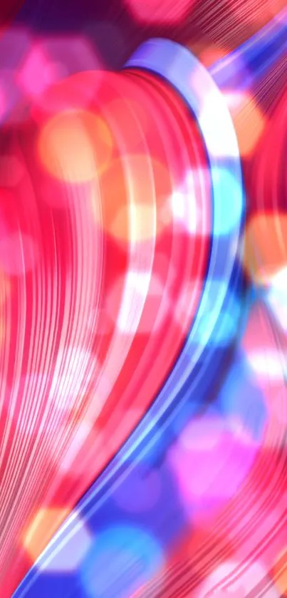 Abstract heart wallpaper with vibrant red, blue, and pink colors.