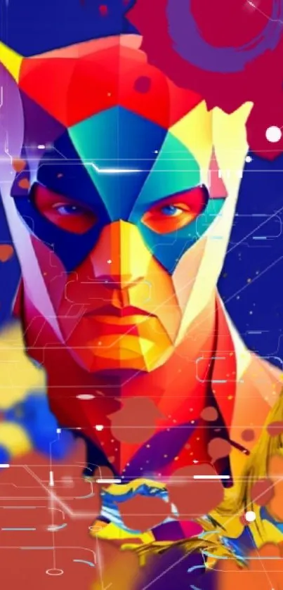 Vibrant geometric abstract hero art with bold colors.