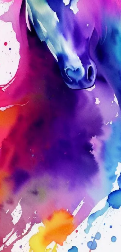 Colorful abstract horse with vibrant splashes on mobile wallpaper.