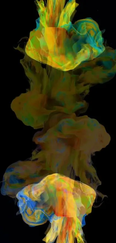 Colorful abstract ink flow on a black background.