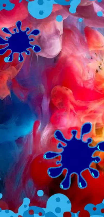 Vibrant abstract ink wallpaper with blue splash effects and colorful background.