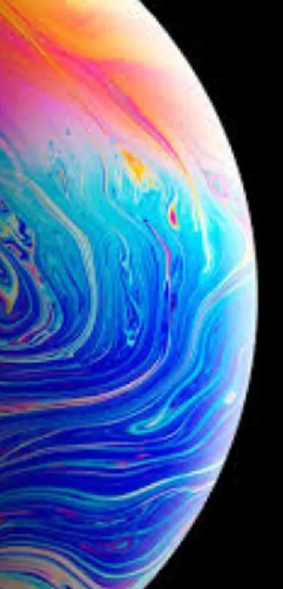 Vibrant abstract iPhone wallpaper with swirling blues and purples.