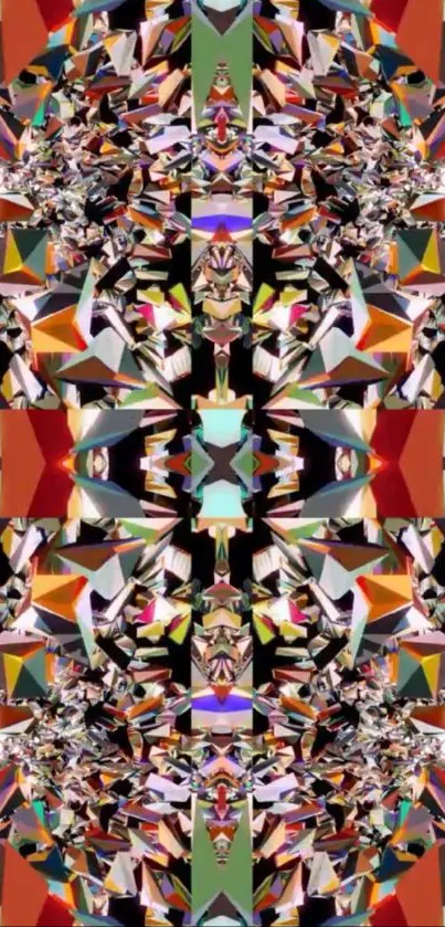 Colorful geometric kaleidoscope mobile wallpaper with abstract design.