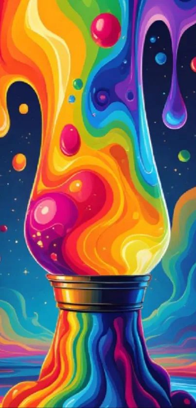 Vibrant lava lamp with rainbow colors