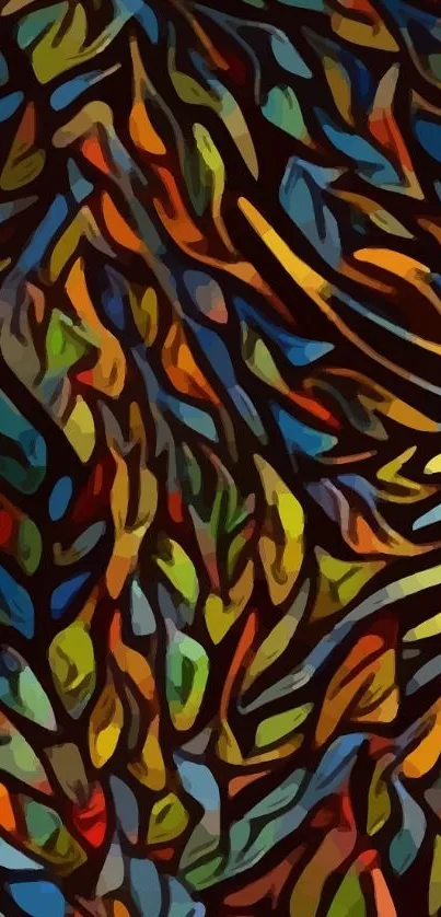 Colorful abstract leaf pattern wallpaper.