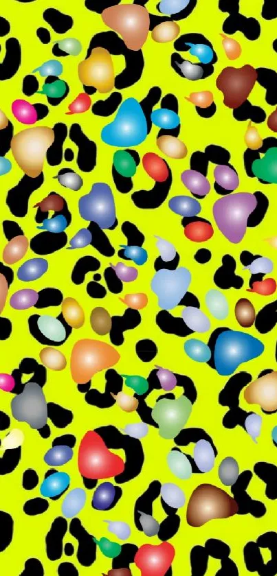 Abstract vibrant leopard print wallpaper with colorful highlights.