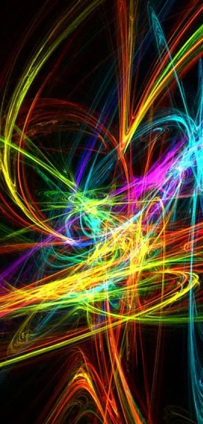 Vibrant abstract swirl of colorful lights for mobile wallpaper.