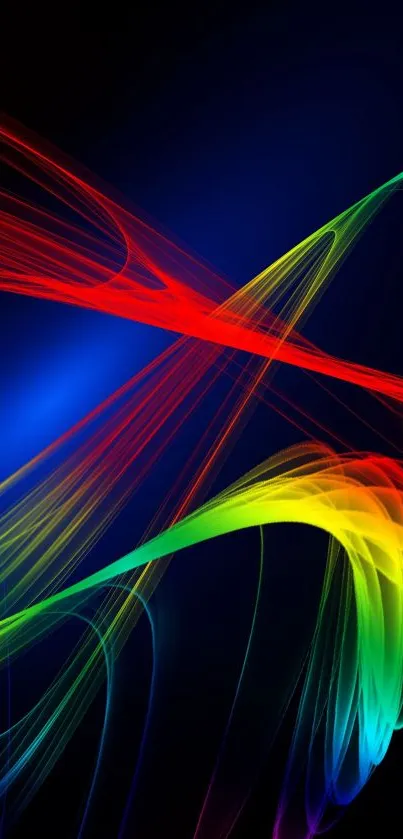 Vibrant abstract wallpaper with colorful light swirls on a dark background.