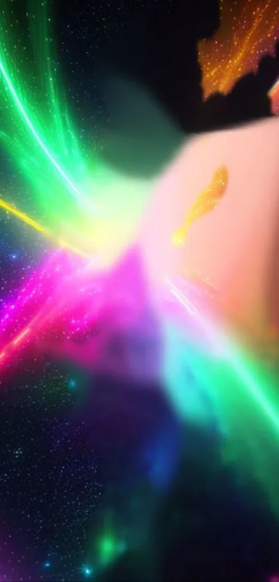 Vibrant abstract wallpaper with colorful light streaks.