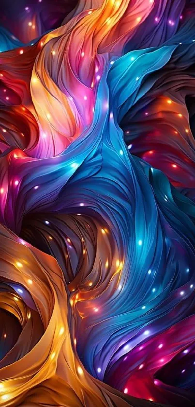 Colorful abstract wallpaper with vibrant swirling light waves.