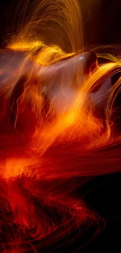 Dynamic abstract wallpaper with vibrant red and orange light waves.