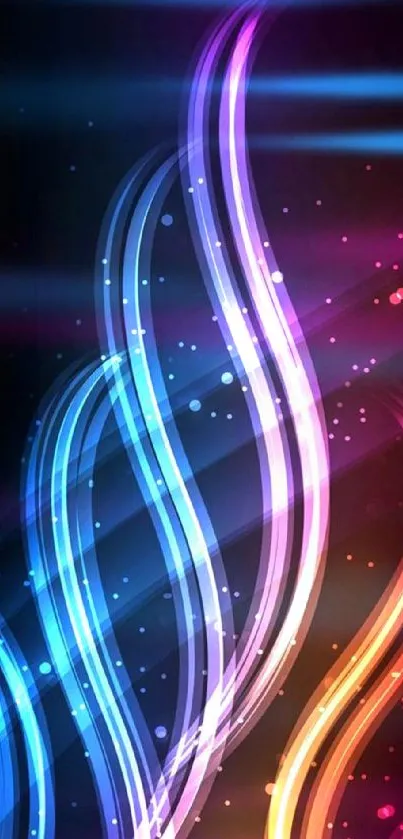 Vibrant neon abstract wallpaper with colorful flowing light waves.