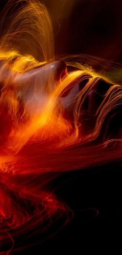 Abstract vibrant light waves in red hues on a black background.