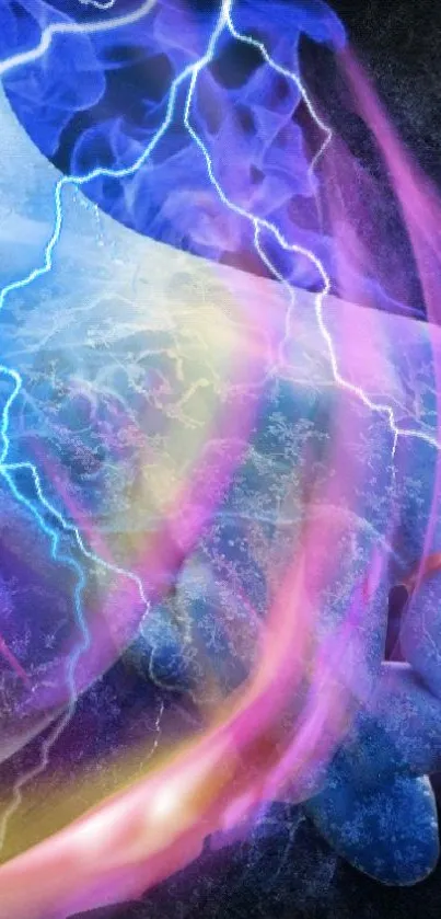 Colorful abstract wallpaper with lightning and flowing patterns.