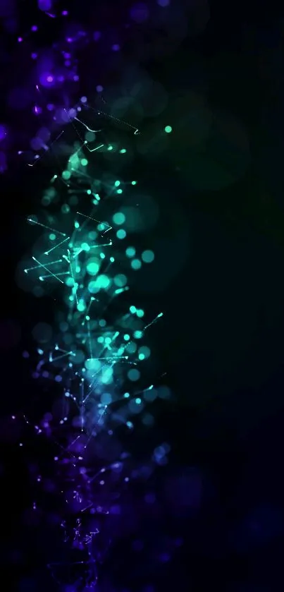 Abstract wallpaper with glowing lights on a dark blue background.