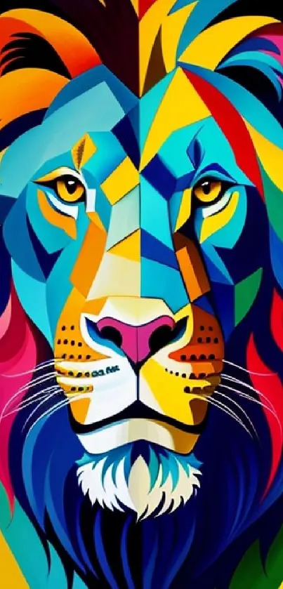 Colorful abstract lion art wallpaper with vibrant hues.