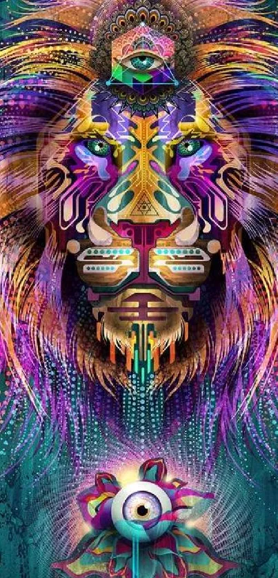 Colorful abstract lion art mobile phone wallpaper.