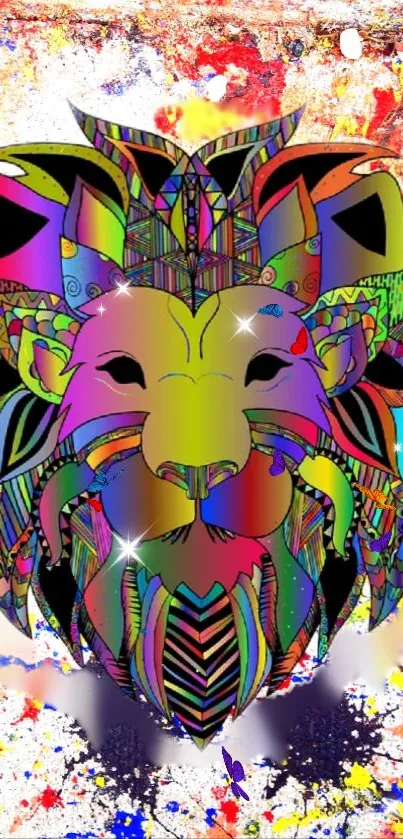 Abstract colorful lion wallpaper with intricate patterns.