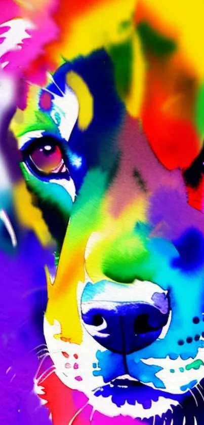 Vibrant and colorful abstract lion portrait in watercolor style.