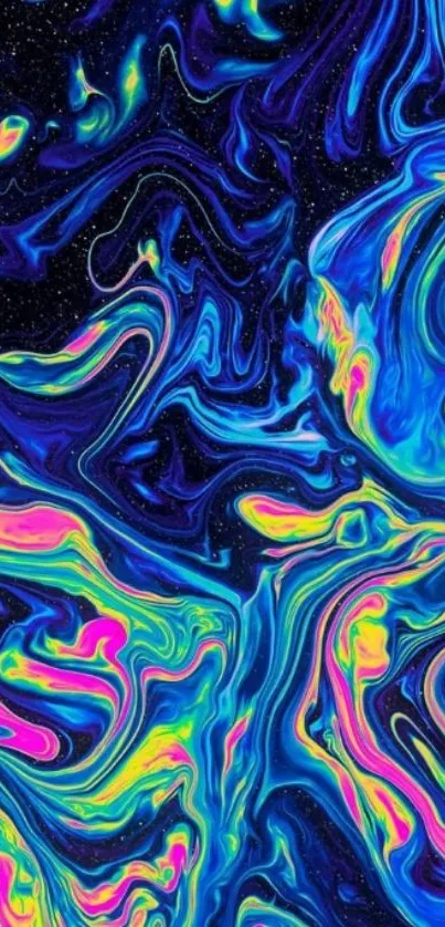 Vibrant abstract marble wallpaper with neon swirls