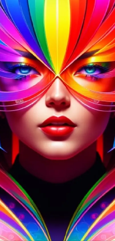 Colorful abstract mask wallpaper in vibrant rainbow hues.