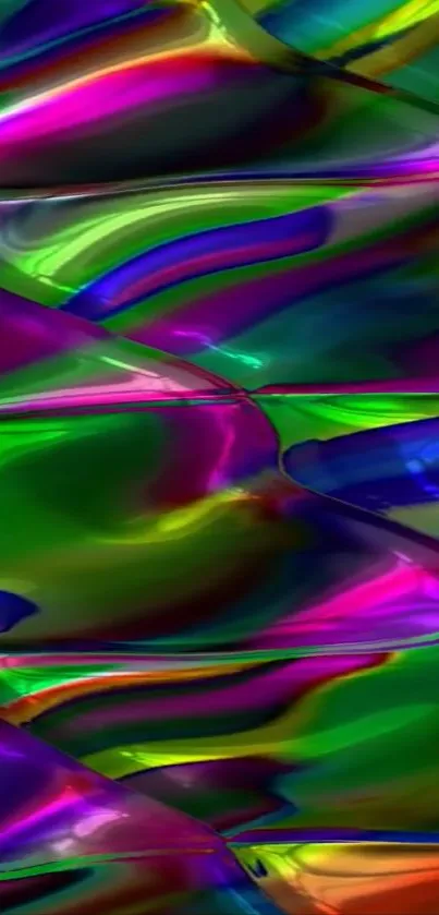 Vibrant abstract metal waves with rainbow colors.