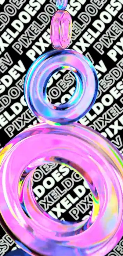 Vibrant 3D abstract rings mobile wallpaper with bold text background.