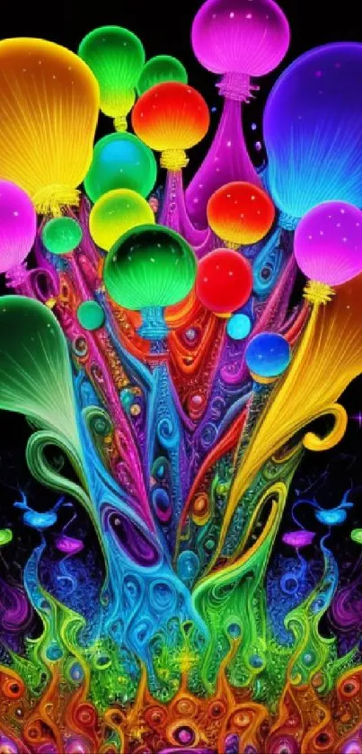 Colorful abstract mobile wallpaper with glowing spheres and swirls.