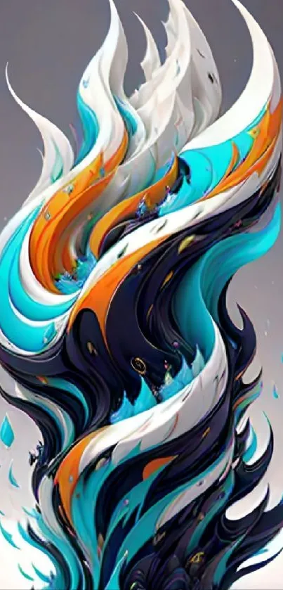 Vibrant abstract wallpaper with swirling patterns in blue, orange, and white.