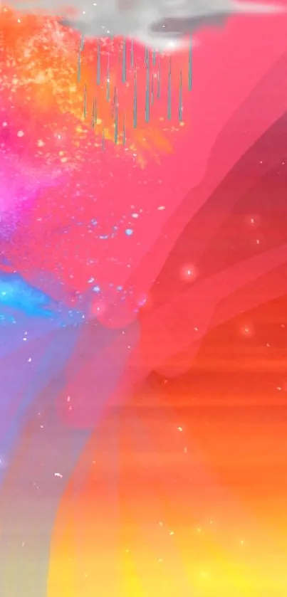 Vibrant abstract wallpaper with pink, orange, and blue gradient hues.