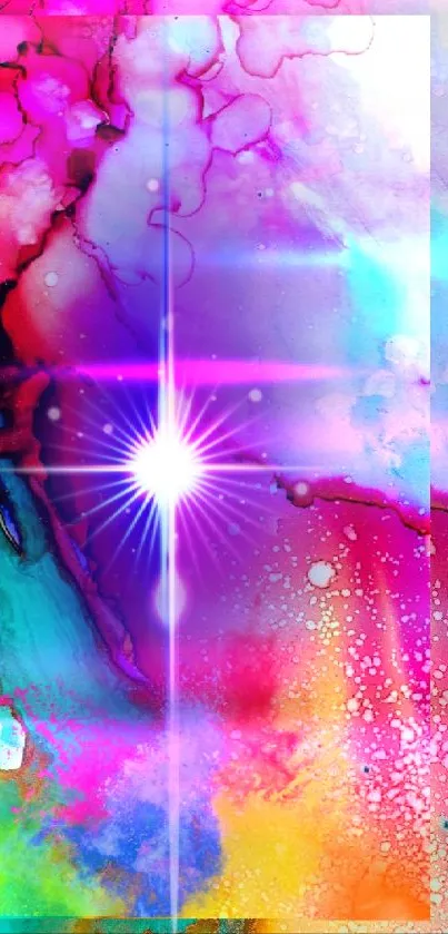 Vibrant abstract mobile wallpaper with colors and starburst design.