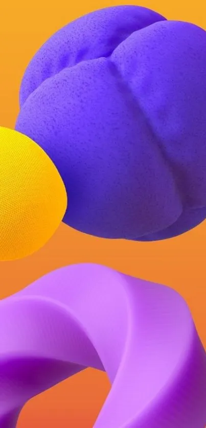 Colorful abstract mobile wallpaper with 3D shapes and orange gradient.