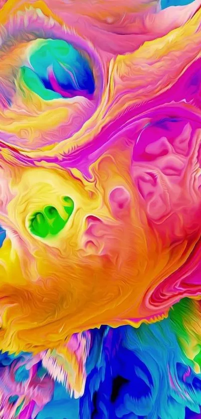 Vibrant abstract wallpaper with swirling colors in magenta and yellow hues.