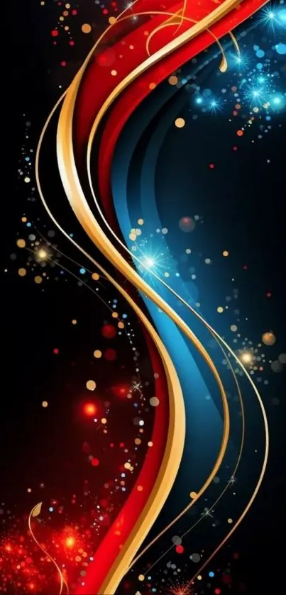 Colorful abstract wallpaper with vibrant lines and sparkles on a dark background.