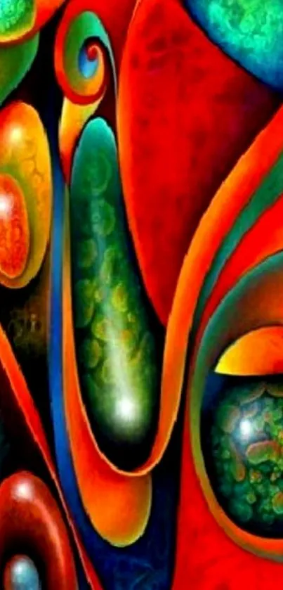 Vibrant abstract wallpaper with colorful flowing shapes.