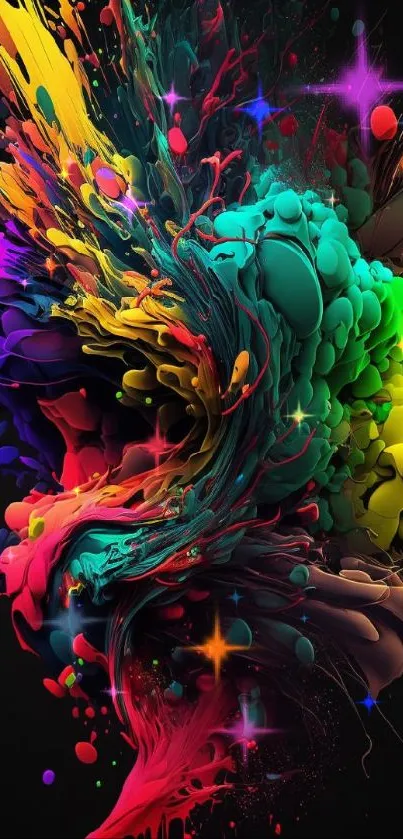 Colorful abstract explosion on dark wallpaper.