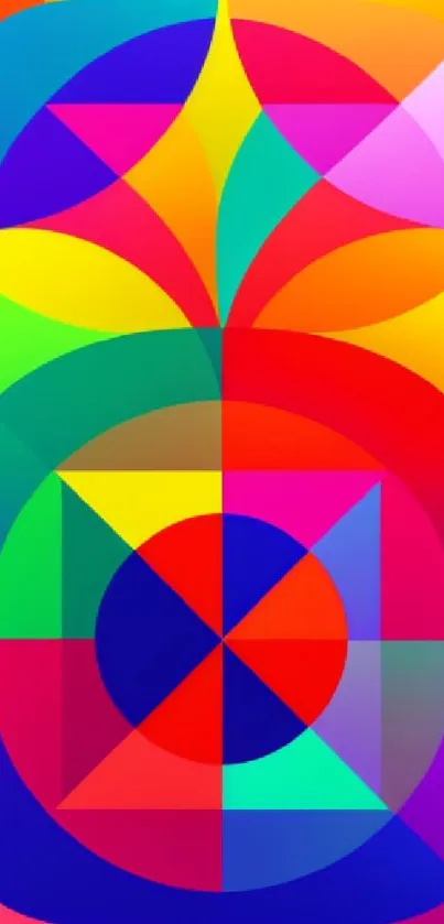 Vibrant abstract geometric mobile wallpaper with colorful designs.