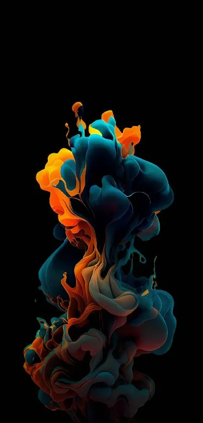 Abstract mobile wallpaper with teal and orange colors on a black background.