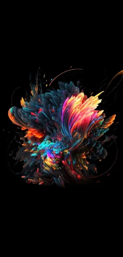 Vibrant abstract wallpaper with colorful patterns on black.