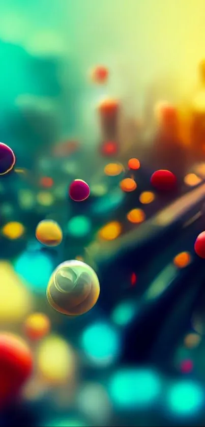 Colorful abstract wallpaper with bubbles and dynamic hues.