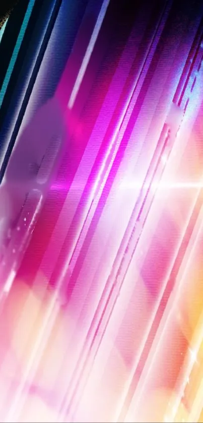 Vibrant abstract wallpaper with neon stripes and radiant effects.