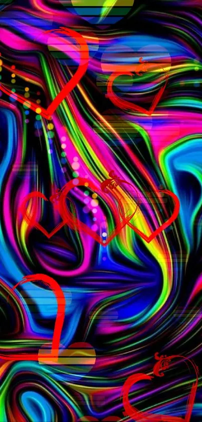 Vibrant abstract wallpaper with multicolored swirls.