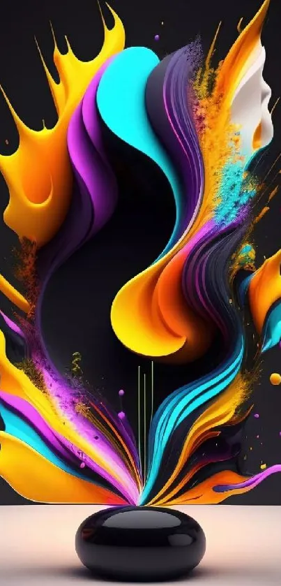 Vibrant abstract wallpaper with dynamic colors and shapes on a black background.